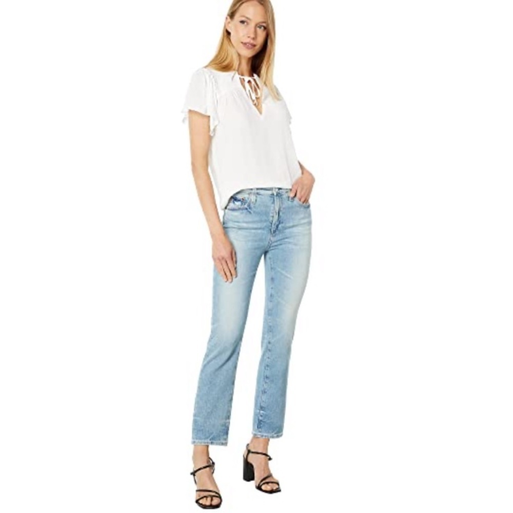 AG Isabelle High Waist Straight Leg Crop Lightwash Blue Jean Size 32 NWT